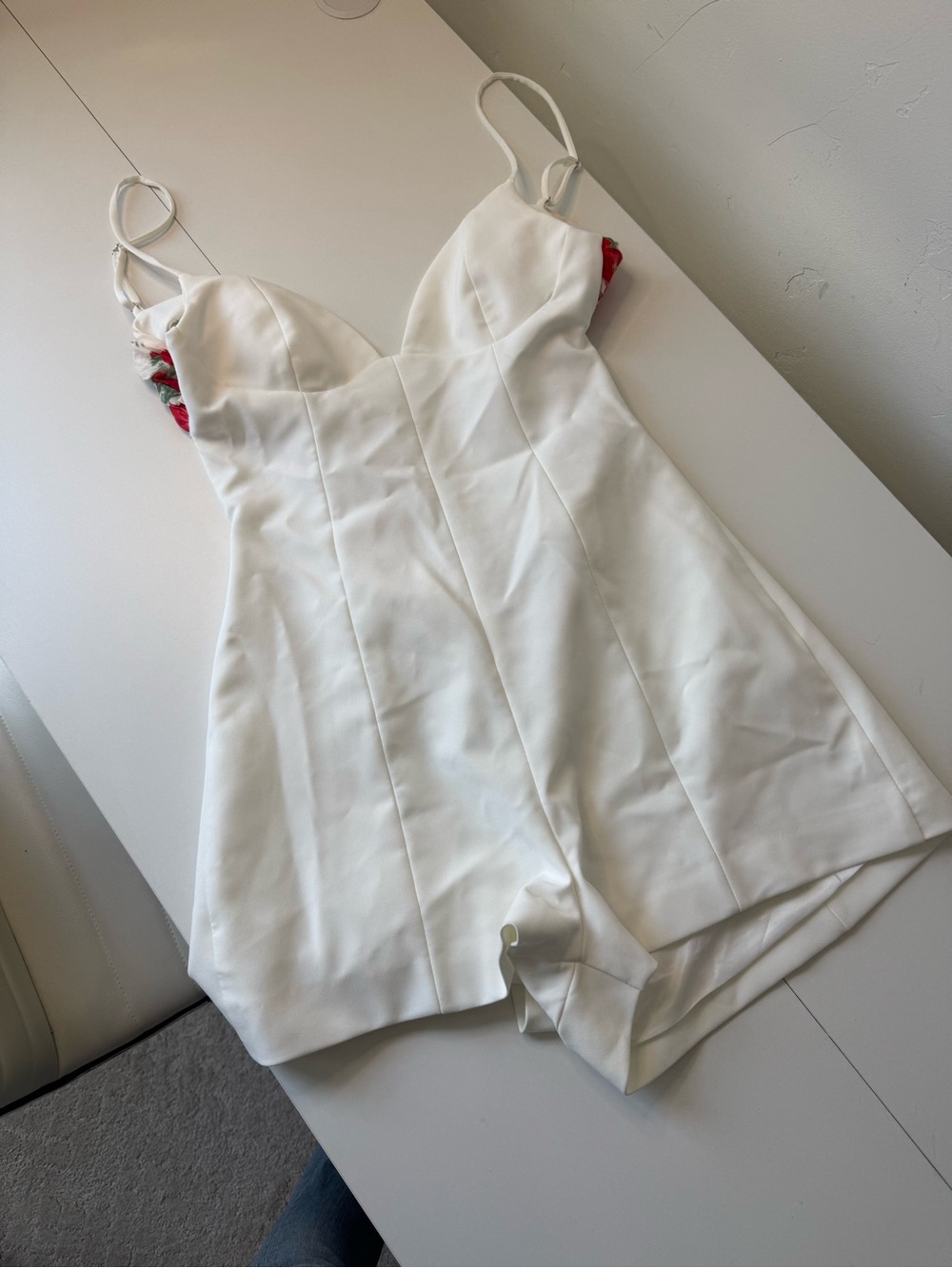 Zara White Satin Chemise with Red Floral Trim